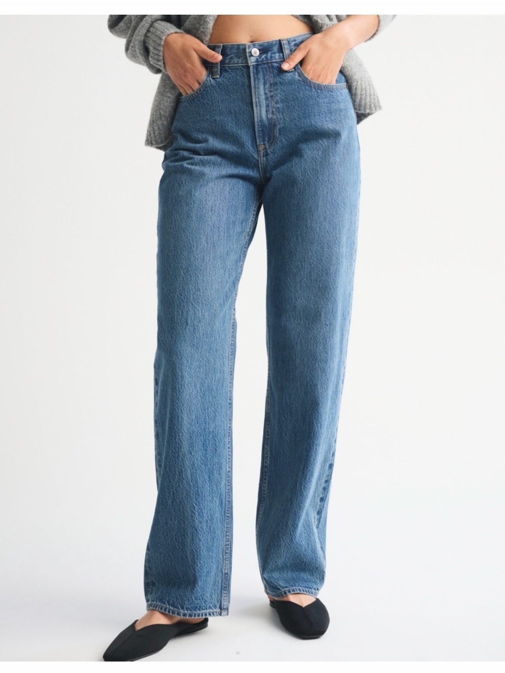 Abercrombie High-Rise Loose Leg Women’s Jeans, Medium Wash, Size 26 Long